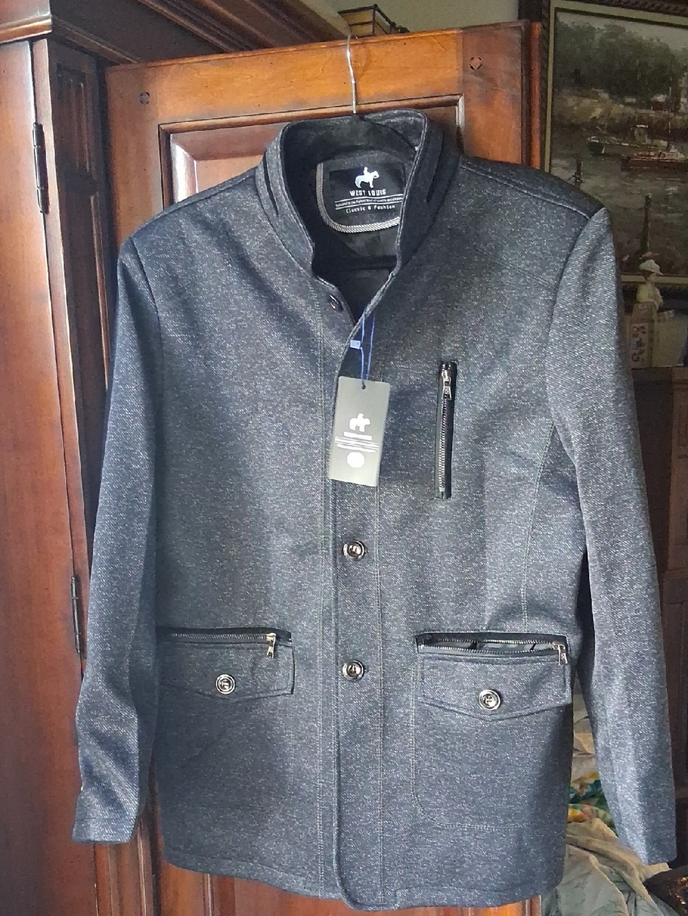 Men's Charcoal Gray Stand-Collar Pea Coat by West Louis Xl
